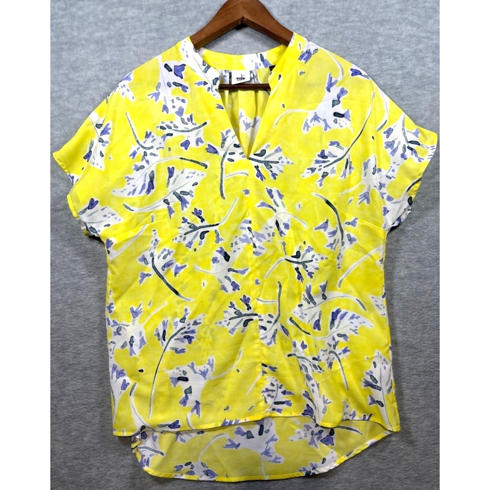 Cabi Womens Top M Floral V Neck Yellow Purple Stevie Blouse